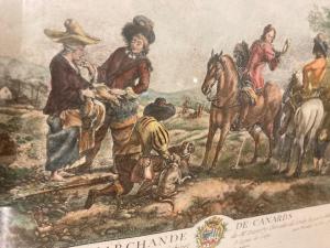 Antica incisione acquarellata del 1762 “ Le Marcande de Canards “ Francia  in cornice mis : 65 x 56 